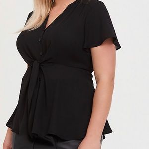 Torrid Black Georgette Peplum Tie Front Blouse